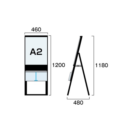 BPCSKU-A2K｜ブラックパンフレットケーススタンド看板 UタイプA2片面