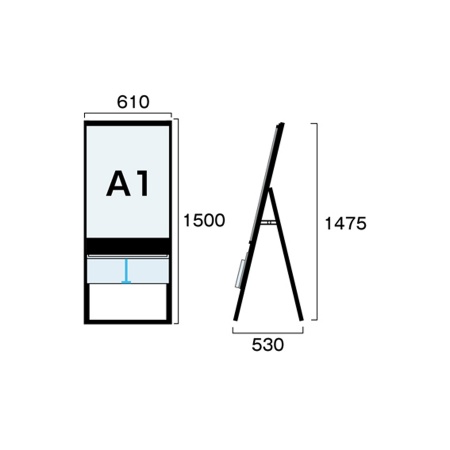 BPCSKU-A1KH｜ブラックパンフレットケーススタンド看板 UタイプA1片面