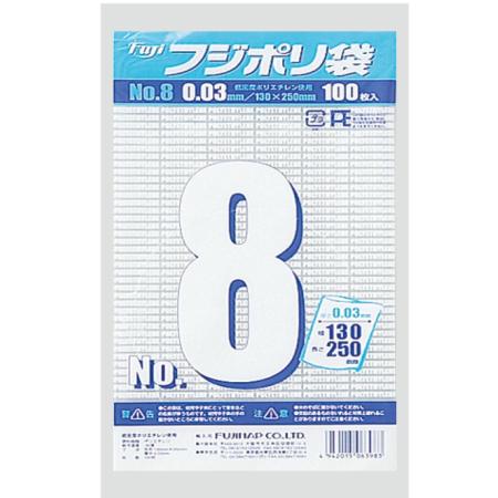 フジポリ袋 No.08　0.03mm厚 W130×H250mm　12,000枚　※北海道・沖縄・離島 送料別途　※個人宅配送不可 (尚美堂/フジナップ)